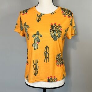 SHEIN Cactus Western Mustard Yellow Short Sleeve T Shirt NWOT